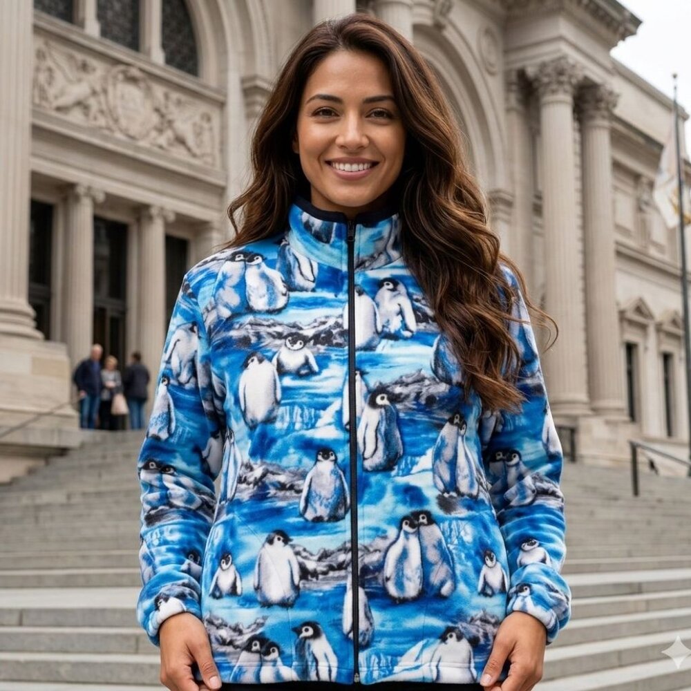 Zoofleece Penguin Blue Penguins Fleece Sweater Happy Feet Bird Jacket S-3X
